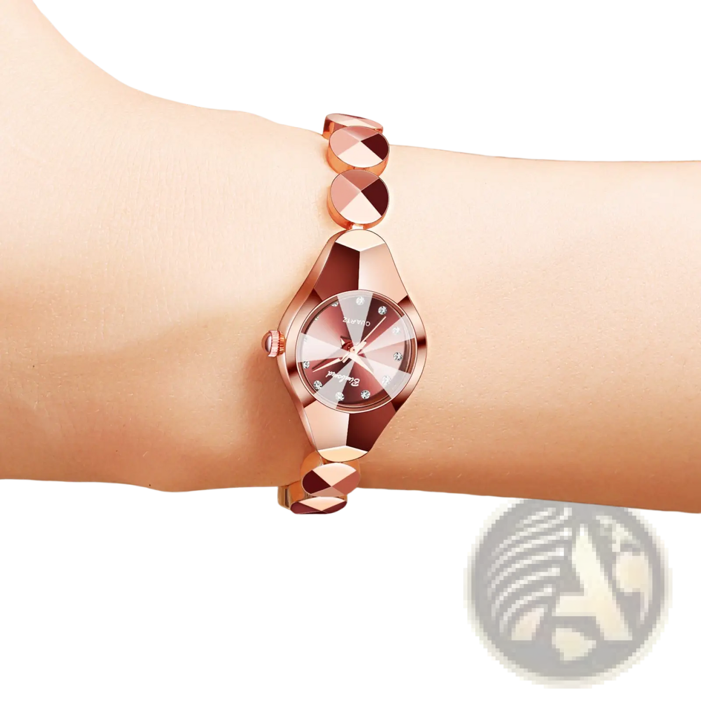 Luxe Geometric Faceted Bracelet Watch with Diamond Accents