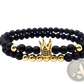 Luxury Zircon Crown Matte Black Beaded Bracelet