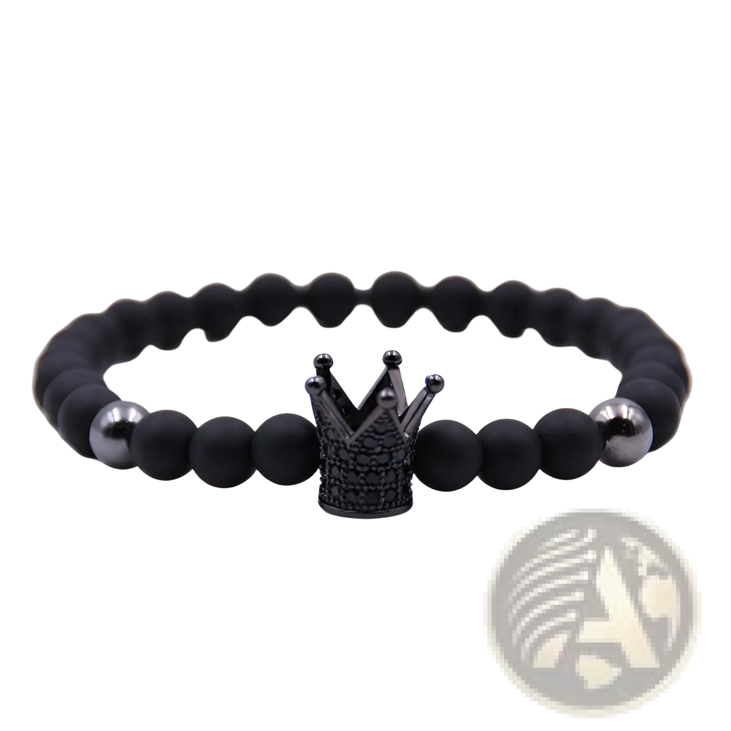 Luxury Zircon Crown Matte Black Beaded Bracelet