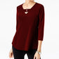Alfani Women's Petite Keyhole High-Low Top Wine Size Large