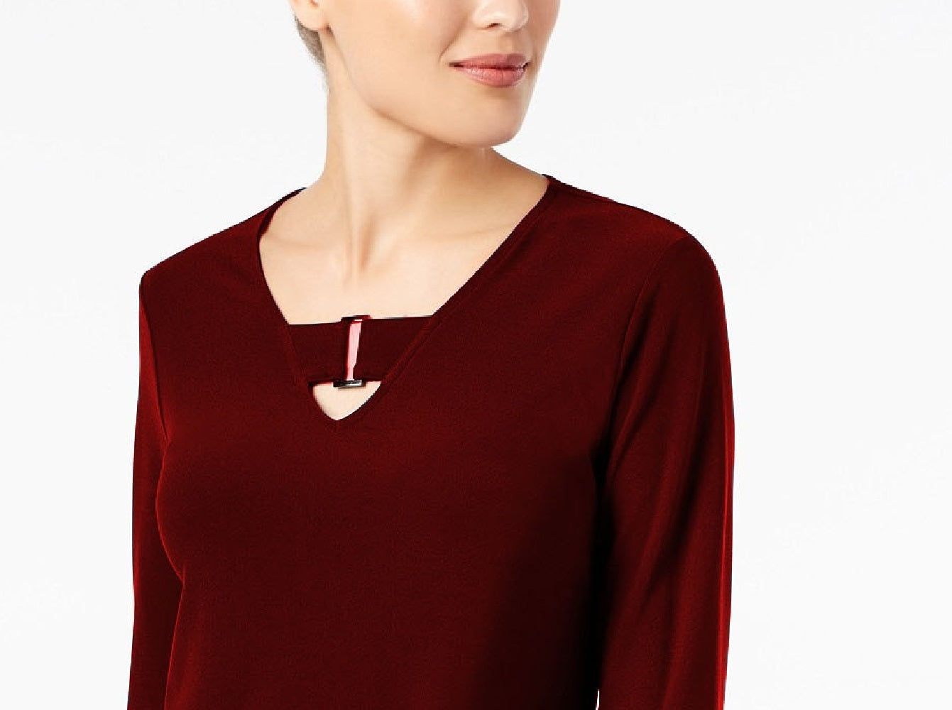 Alfani Women's Petite Keyhole High-Low Top Wine Size Large