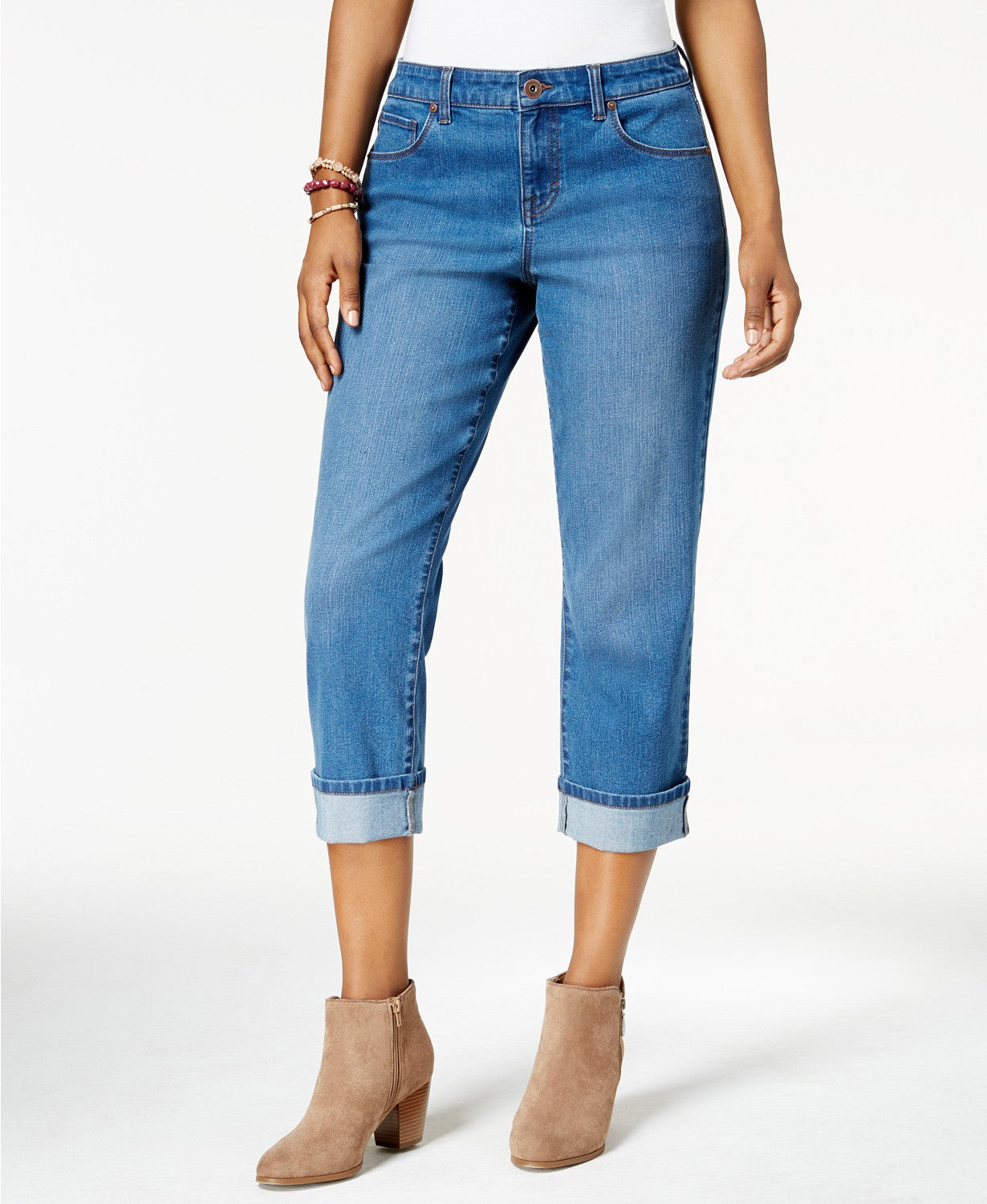 Style & Co Women's Petite Curvy Cuffed Capri Jeans Dark Blue Size 6P