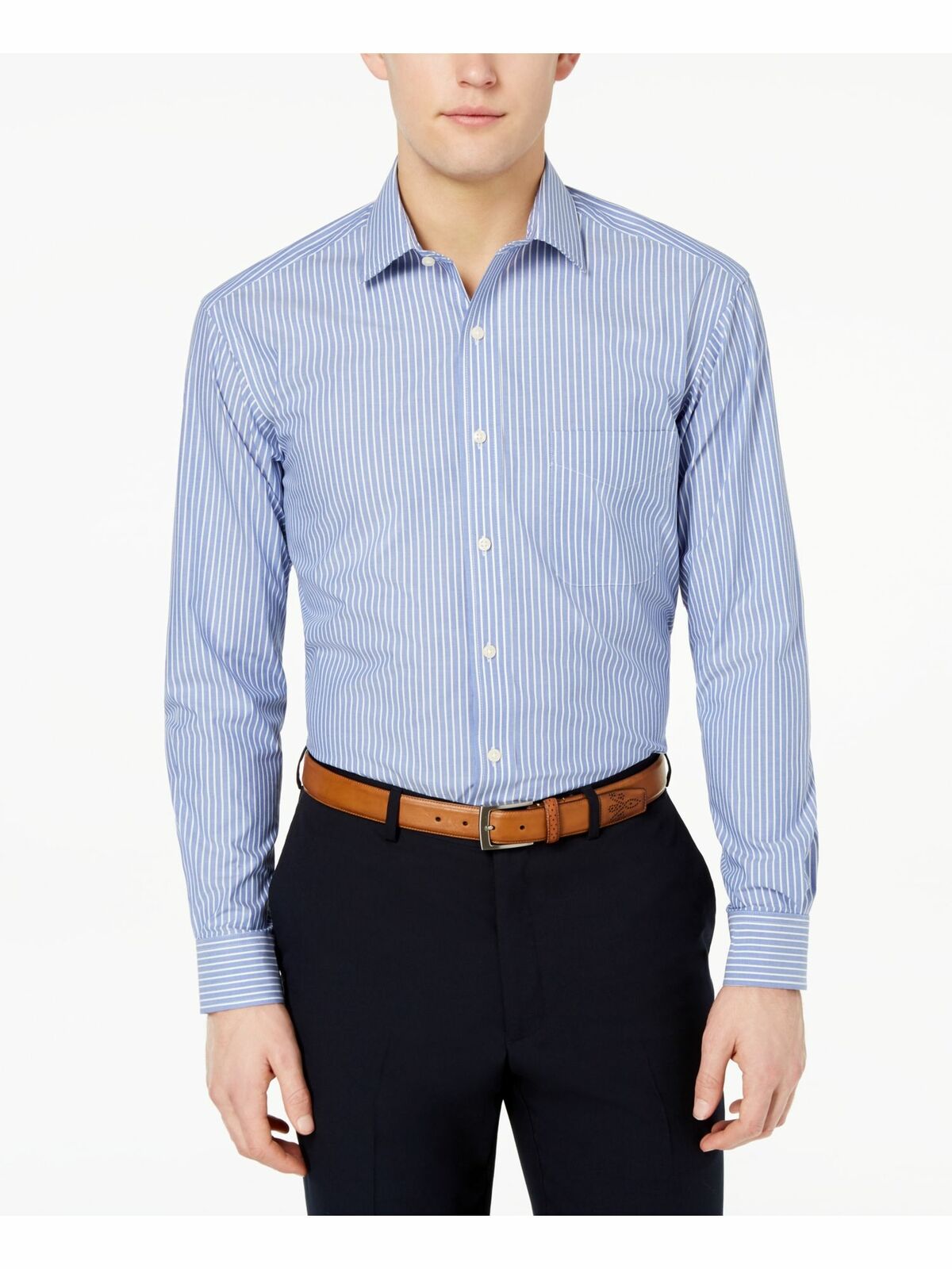 Club Room Men's Classic/Regular Fit Stripe Dress Shirt Navy Size 16-34-35