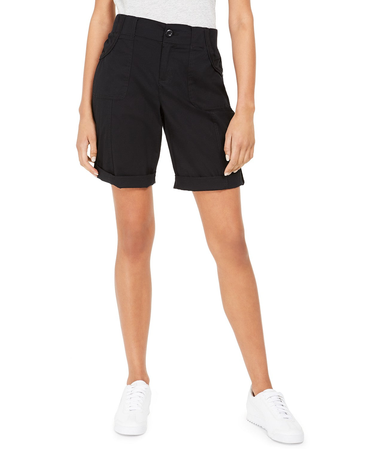 Style & Co Women's Roll-Tab Bermuda Shorts Black Size 4