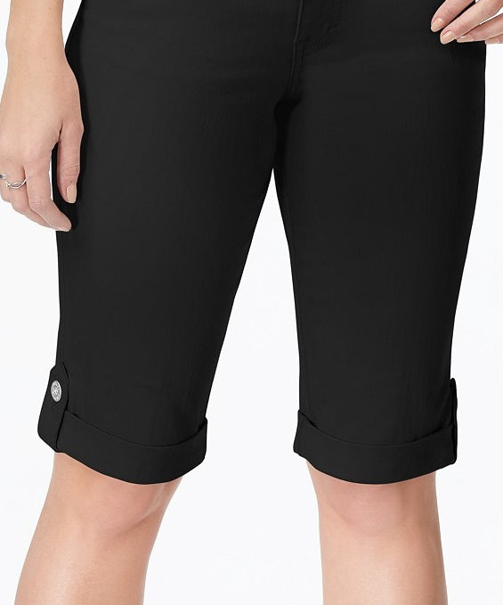 Style & Co Women's Cuffed Denim Skimmer Shorts Black Size 12