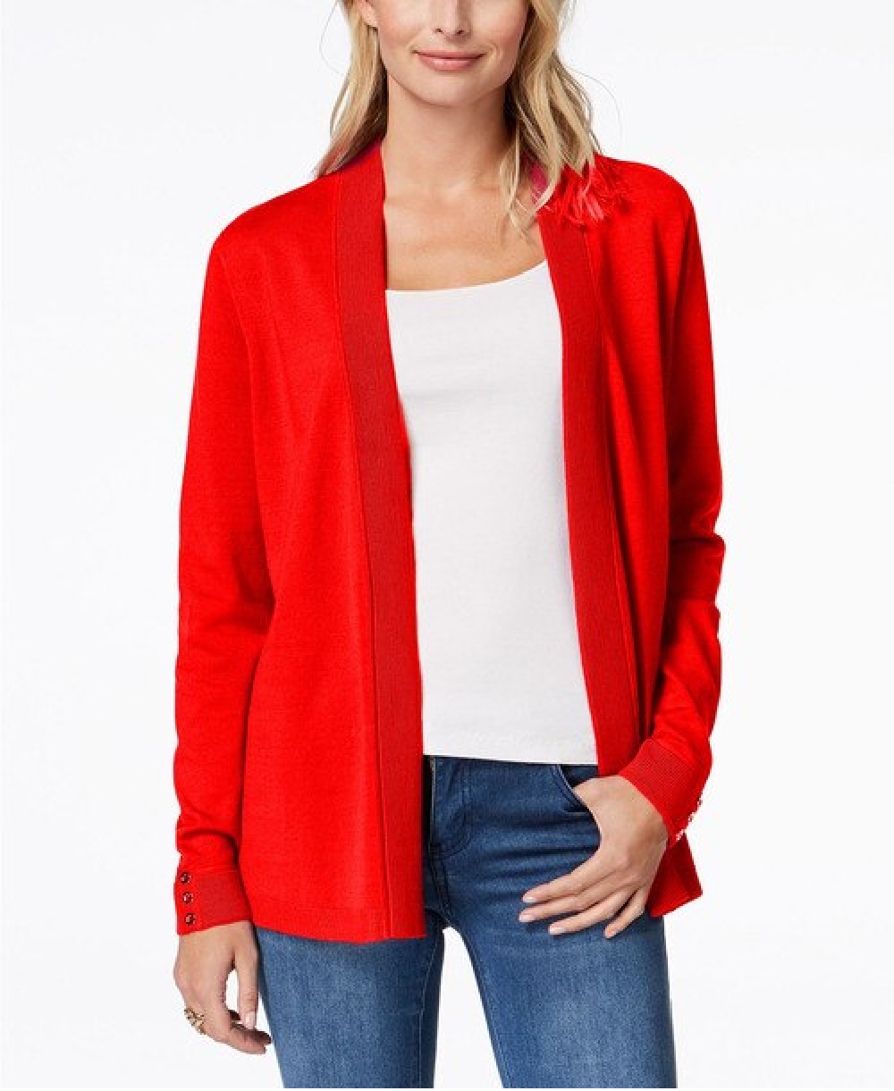 Charter Club Women's Open-Front Cardigan Red Size X-Small