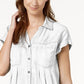 Style & Co Women's Pleated Cuffed-Sleeve Top White Size Large