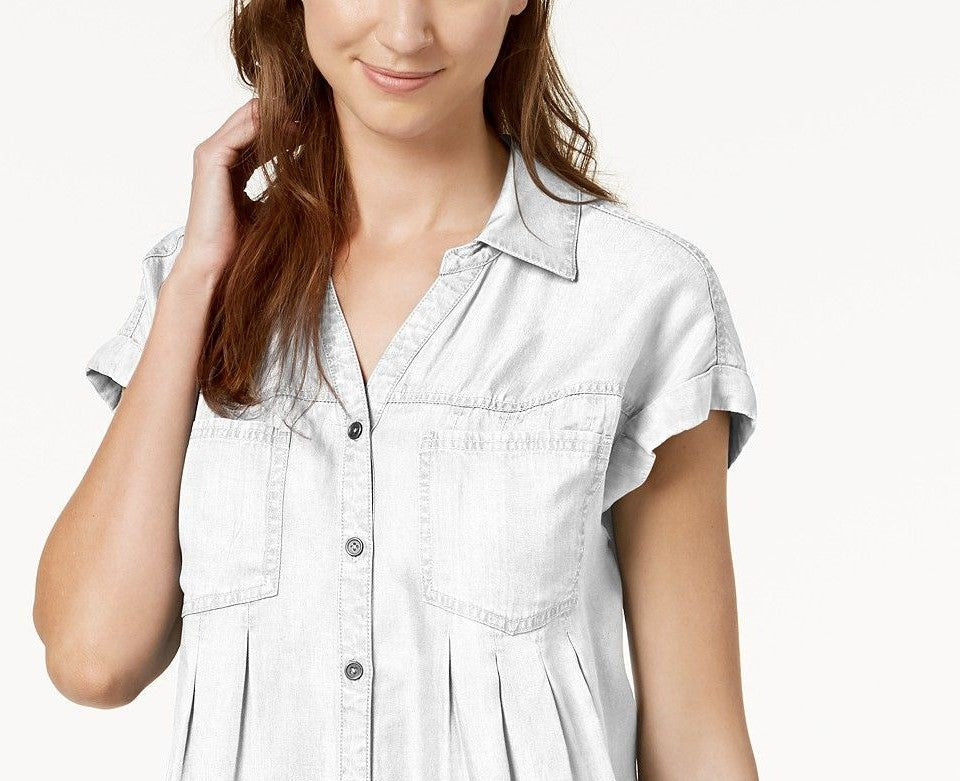 Style & Co Women's Pleated Cuffed-Sleeve Top White Size Large