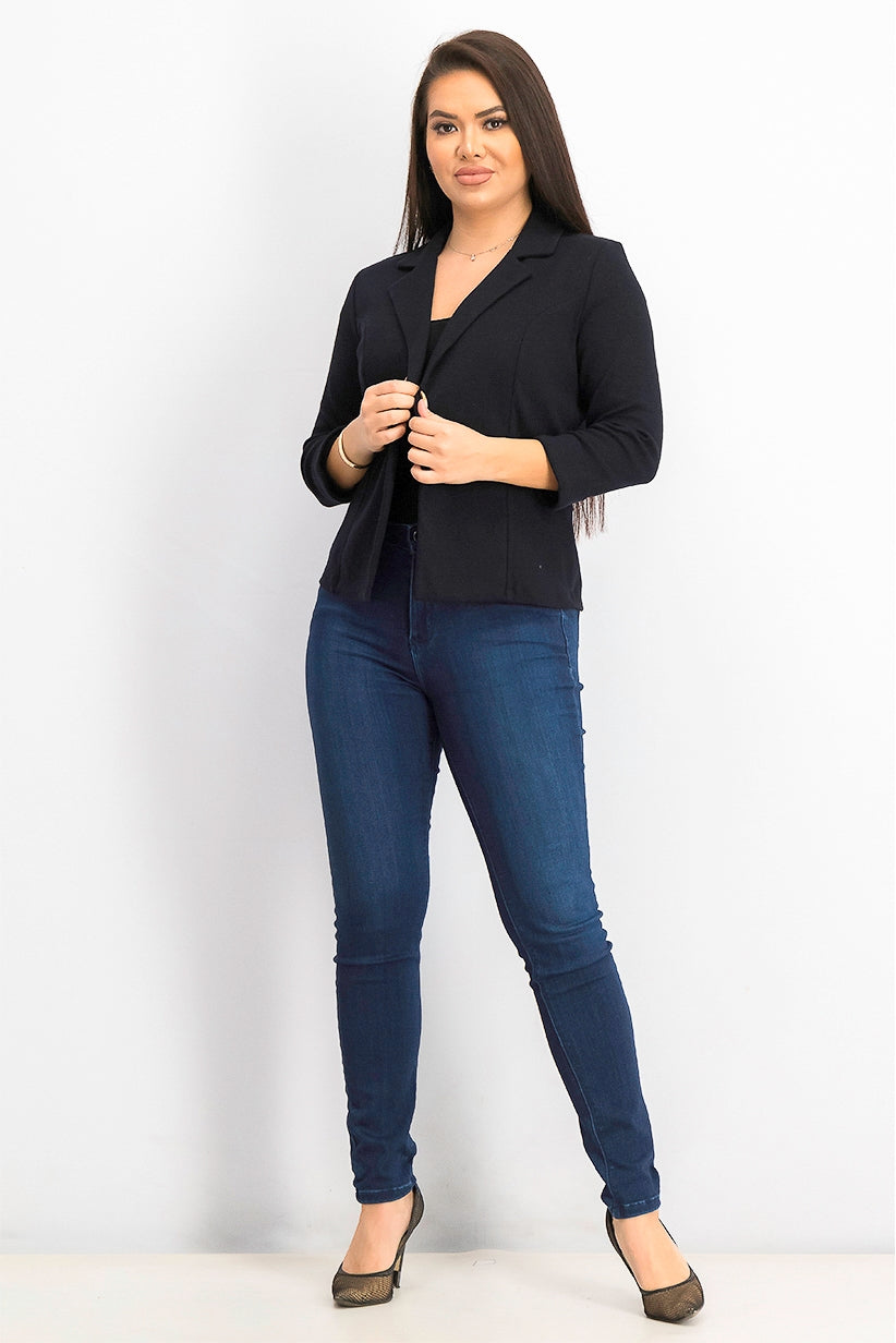Maison Jules Women's 3/4 Sleeve Knit Blazer Deep Black Size 2 Extra Small