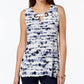 Alfani Women's Printed Grommet Neck Top Navy Size Petite Medium