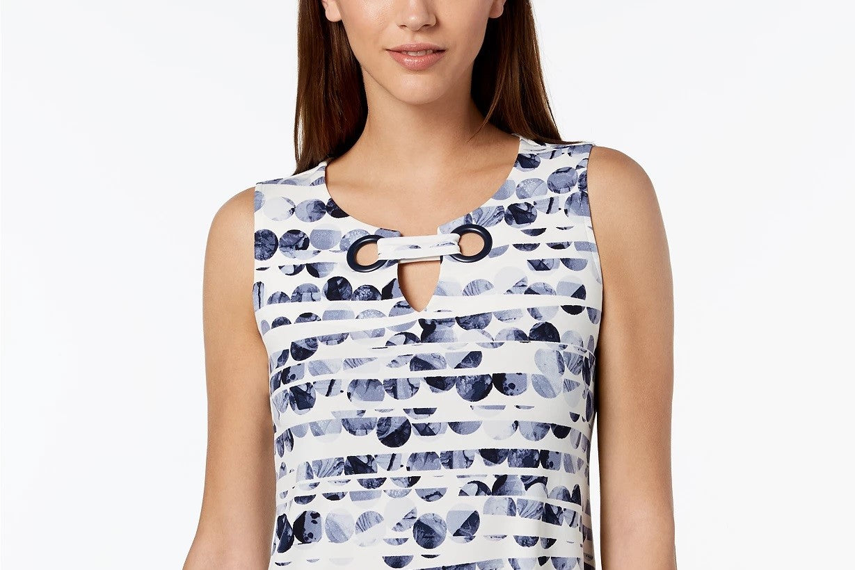Alfani Women's Printed Grommet Neck Top Navy Size Petite Medium