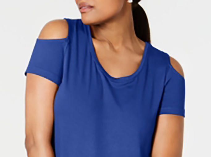 JM Collection Women's Cold Shoulder Swing T-Shirt Blue Size X-Large