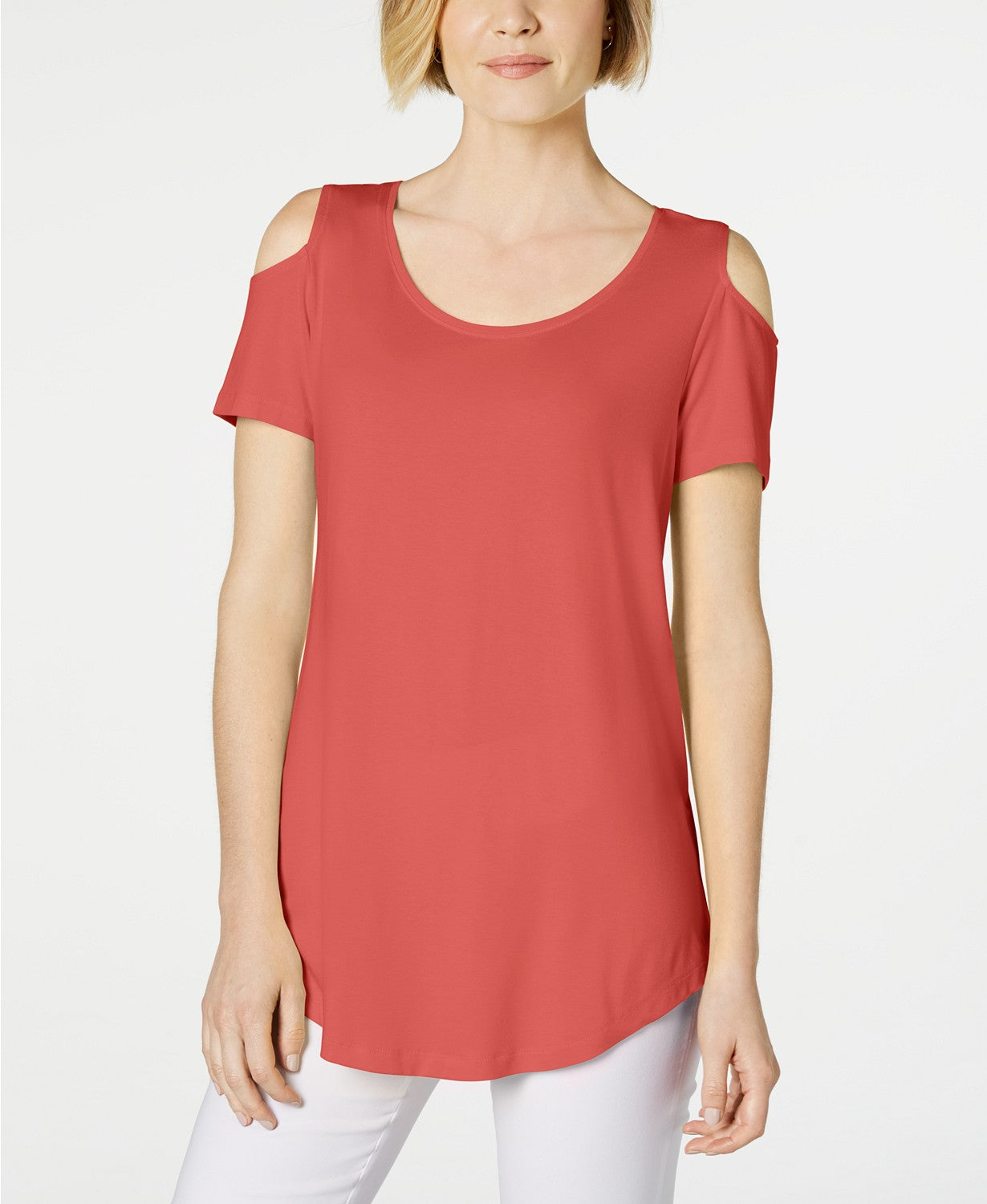 JM Collection Women's Cold-Shoulder Swing T-Shirt Pink Size Extra Small