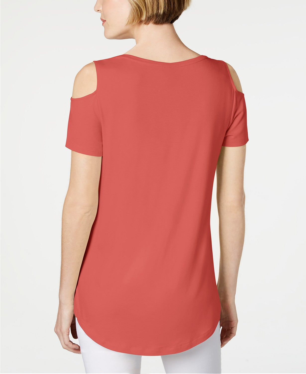 JM Collection Women's Cold-Shoulder Swing T-Shirt Pink Size Extra Small