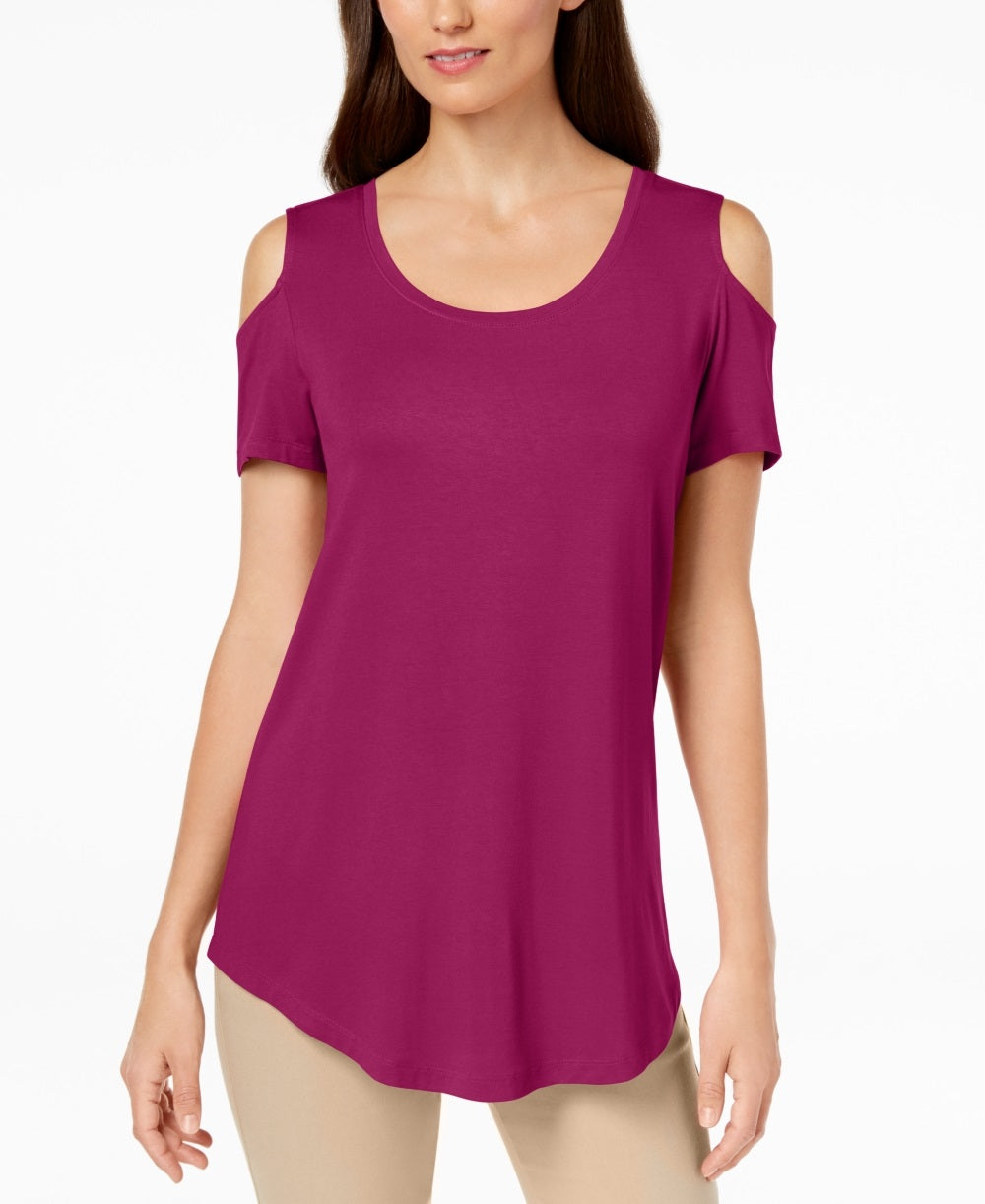 JM Collection Women's Cold Shoulder T-Shirt Purple Size X-Large