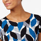 Alfani Women's Printed T-Shirt Teal Txt Leaves  Blue Size Small