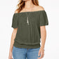 Style & Co Women's Convertible Off-The-Shoulder Top Med Green Size XS