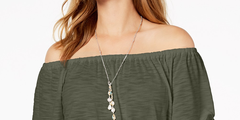 Style & Co Women's Convertible Off-The-Shoulder Top Med Green Size XS