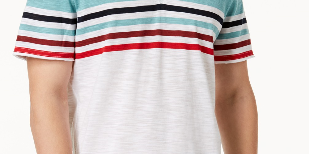 INC International Concepts Men's Striped Split Neck T-Shirt White Size Large