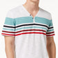 INC International Concepts Men's Striped Split-Neck T-Shirt  White Size Small