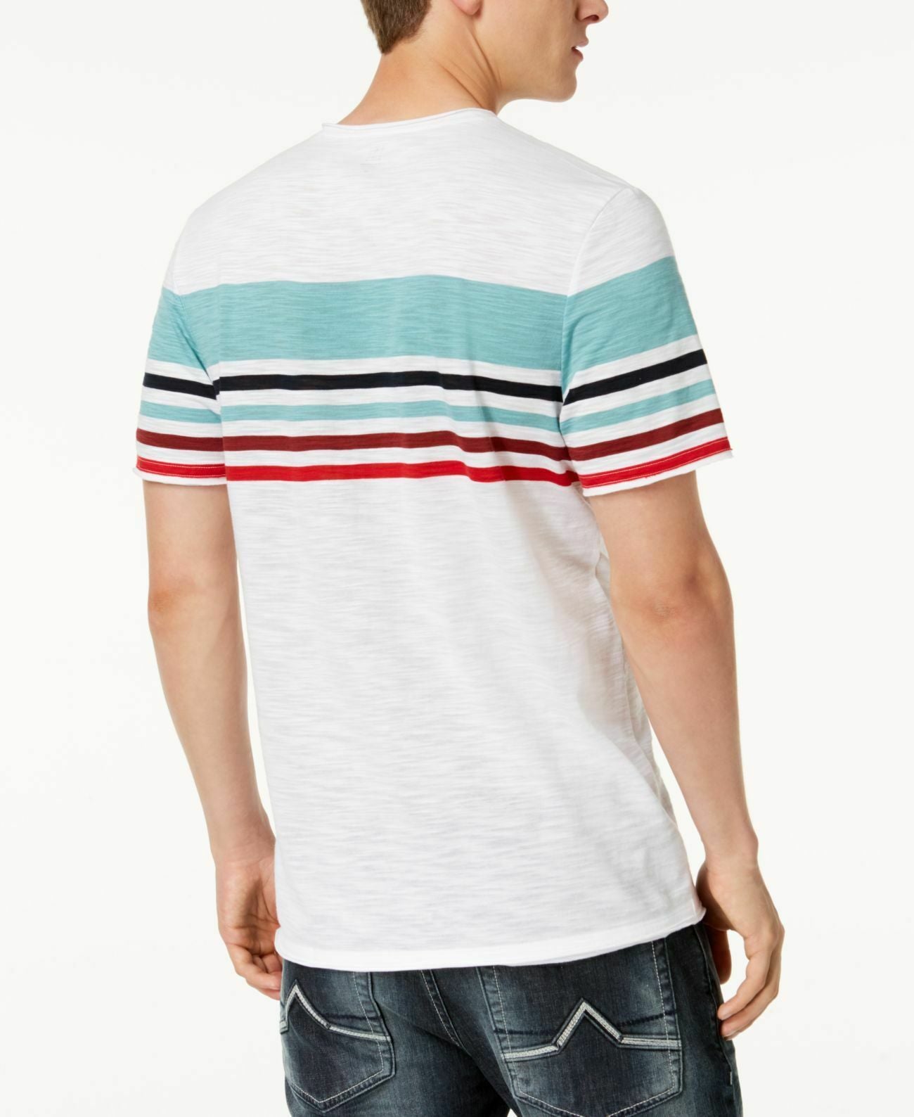 INC International Concepts Men's Striped Split-Neck T-Shirt White Size XXL