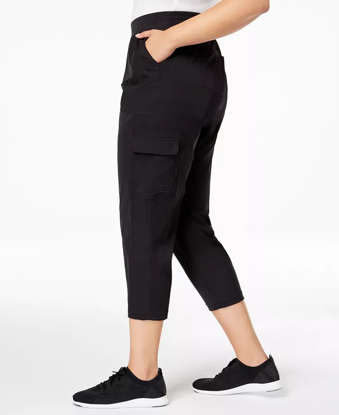 Ideology Women's Plus Size Recycled Woven Cargo Pants Black Size 2X