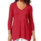 JM Women's Collection V-Neck Handkerchief-Hem Top Red Size Extra Small