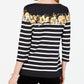 Charter Club Women's Petite Striped Floral-Print Top Black Size Medium