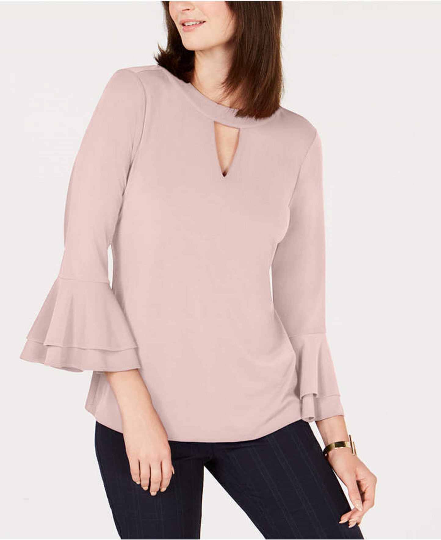 Charter Club Women's Bell-Sleeve Keyhole Top Pink Size Small