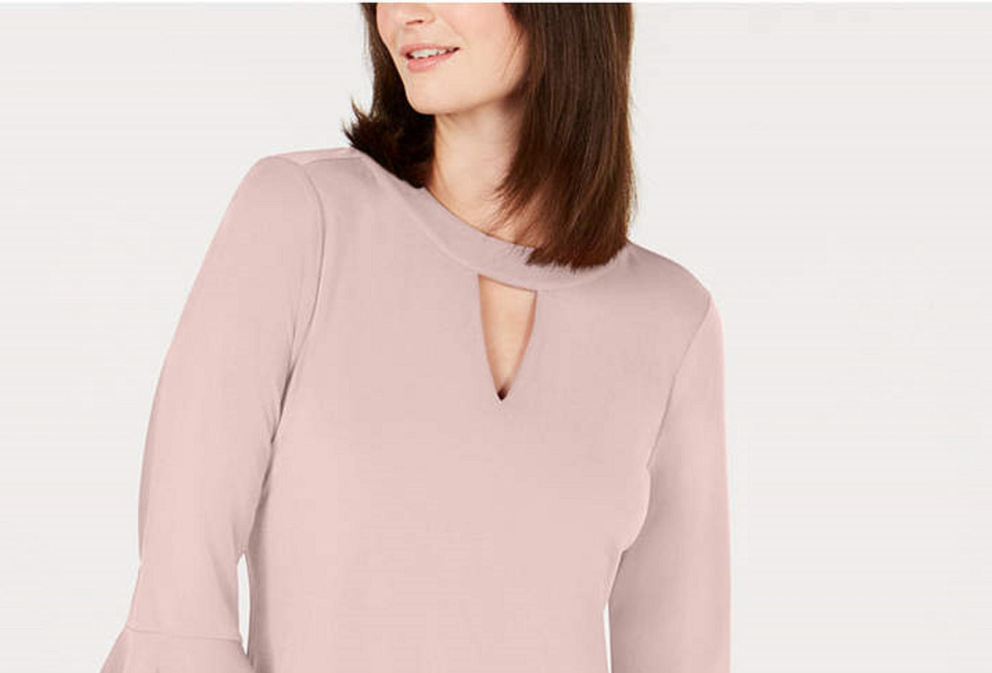 Charter Club Women's Bell-Sleeve Keyhole Top Pink Size Small