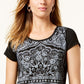 Style & Co Women's Brushstroke-Print Polo Top Black Size Medium