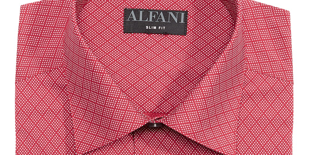 Alfani Men's Slim-Fit Performance Stretch Easy-Care Dress Shirts Red Size 34-35