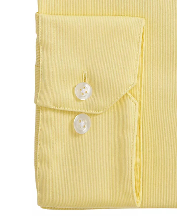 Alfani Men's Bedford Cord Classic/Regular Fit Dress Shirt  Yellow Size 32-33