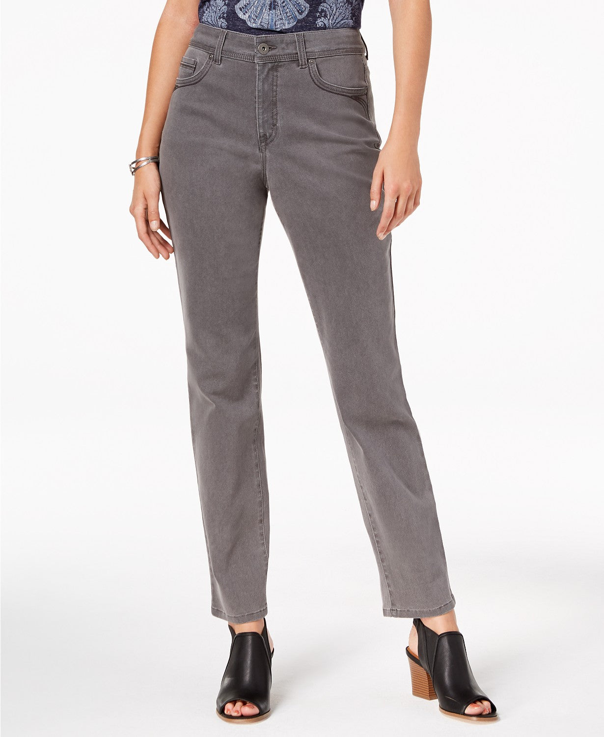 Style & Co Women's Tummy-Control Straight-Leg Fashion Jeans Gray Size 18