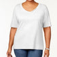 Karen Scott Women's Plus Size Cotton V-Neck Top White Size 2 Large