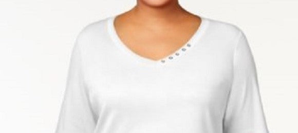 Karen Scott Women's Plus Size Cotton V-Neck Top White Size Extra Large
