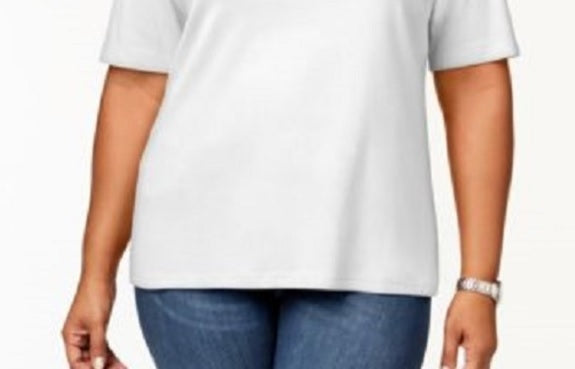 Karen Scott Women's Plus Size Cotton V-Neck Top White Size Extra Large