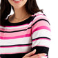 Charter Club Women's Pima Cotton Button-Shoulder Stripe Top  Pink Size Small