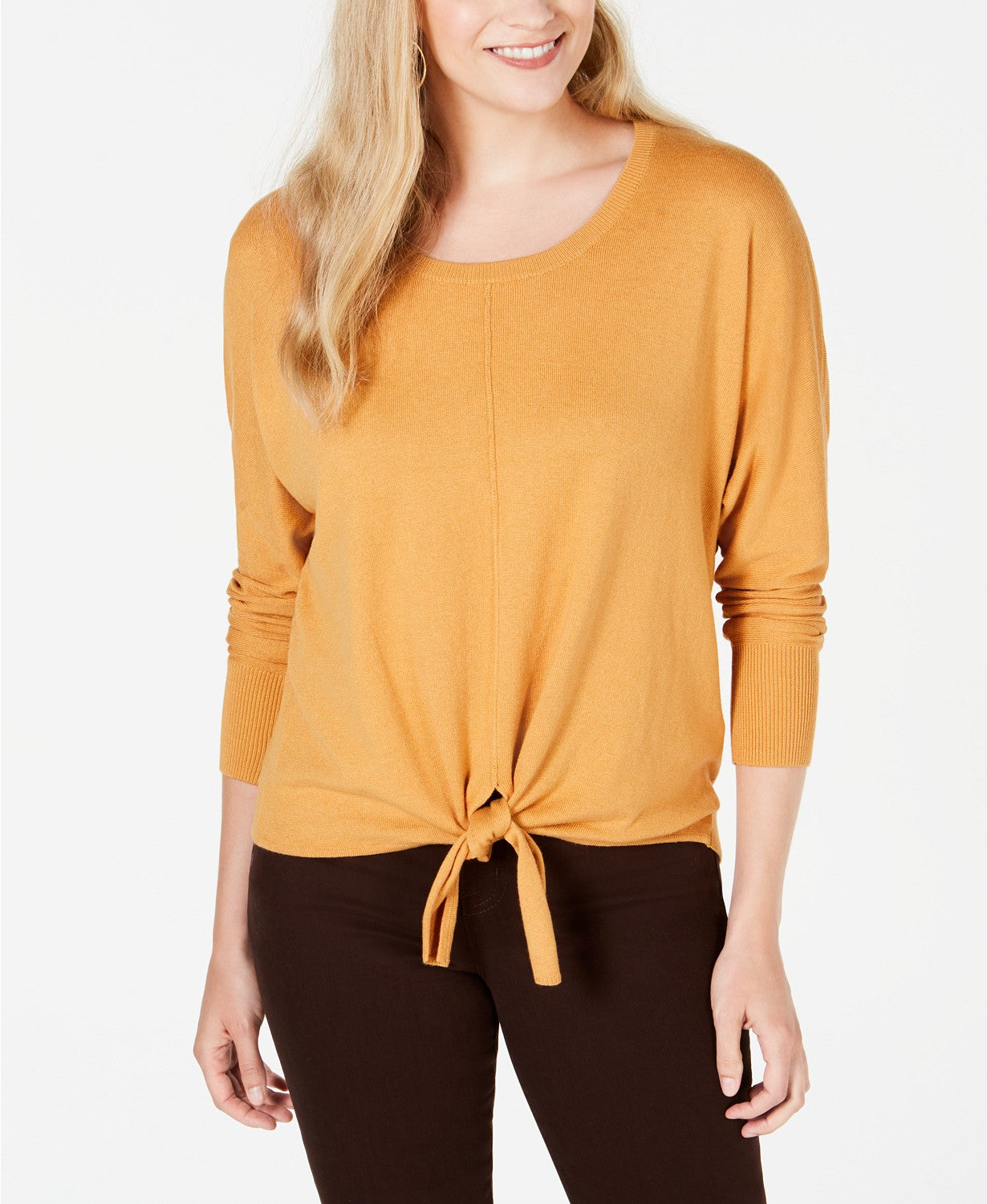 Style & Co Women's Tie-Front Sweater Gold Size Medium