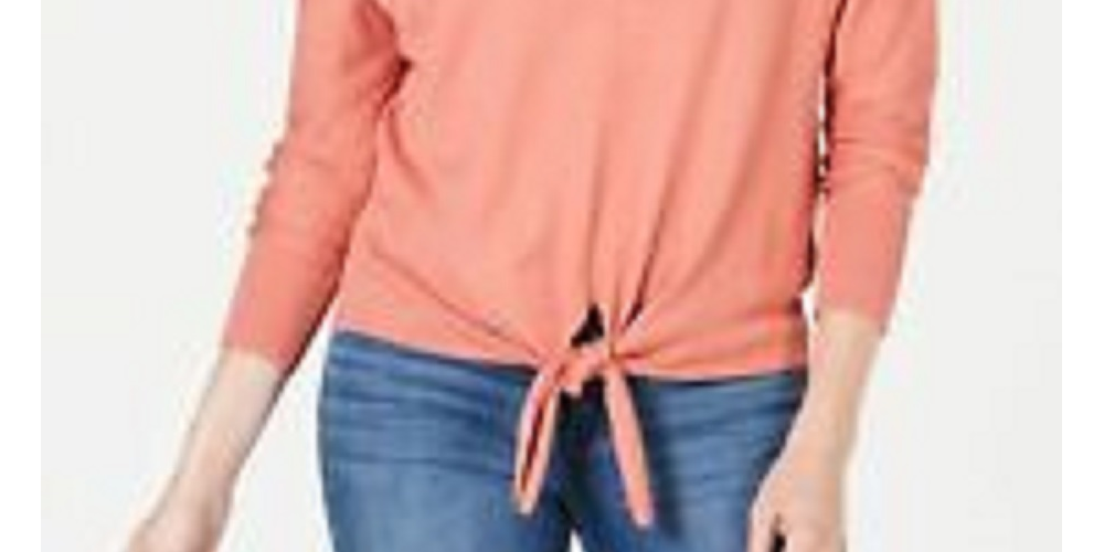 Style & Co Women's Petite Tie-Front Sweater Med Orange Size Small