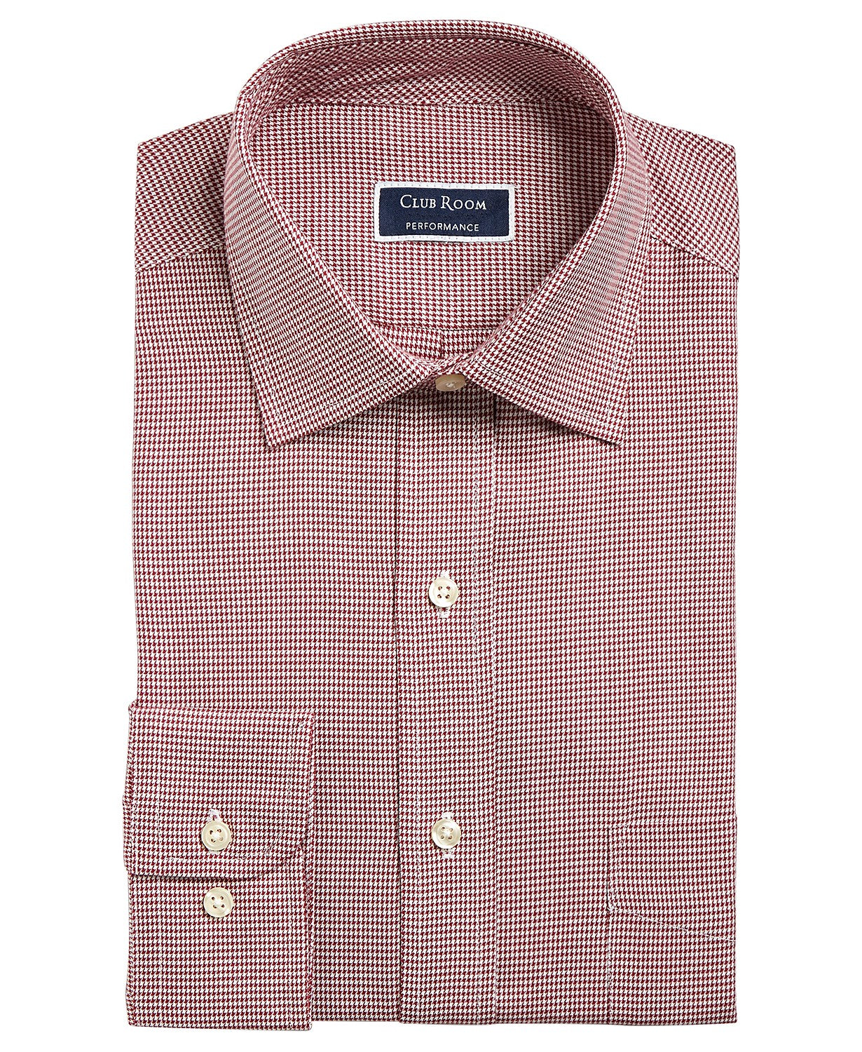 Club Room Men's Regular/Classic Fit Stretch Twill Puppytooth Dress Shirt Red Size 36X37