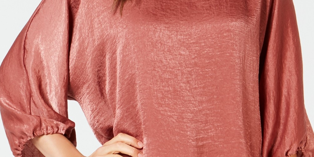 Alfani Women's Satin Dolman-Sleeve Bubble Top Med Pink Size Extra Large