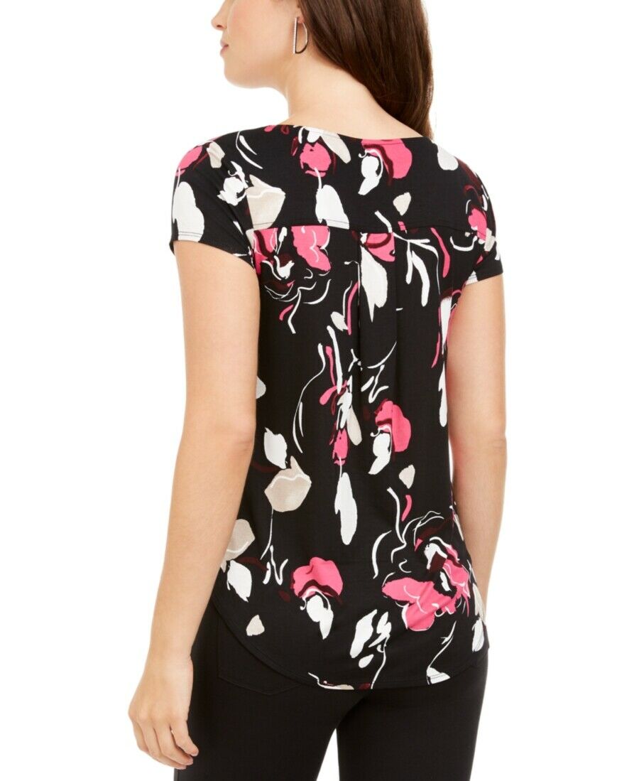 Alfani Women's Floral-Print T-Shirt Black Size Medium