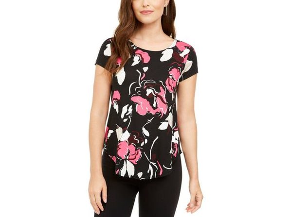 Alfani Women's Printed T-Shirt Wine Size Extra Small