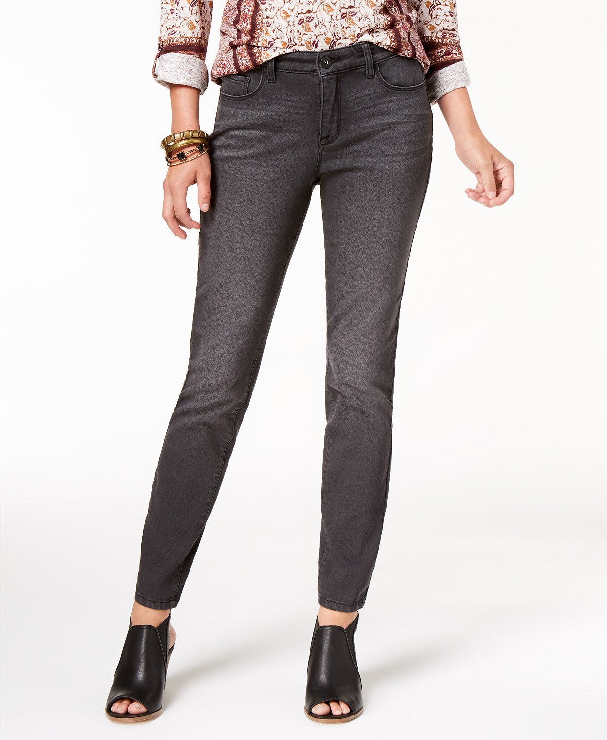 Style & Co Women's Curvy-Fit Skinny Jeans Black Smudge Size 4