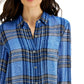 Style & Co Women's Sparkle Plaid Shirt Blue Size Medium
