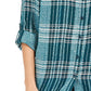 Style & Co Women's Sparkle Plaid Shirt Green Size Large