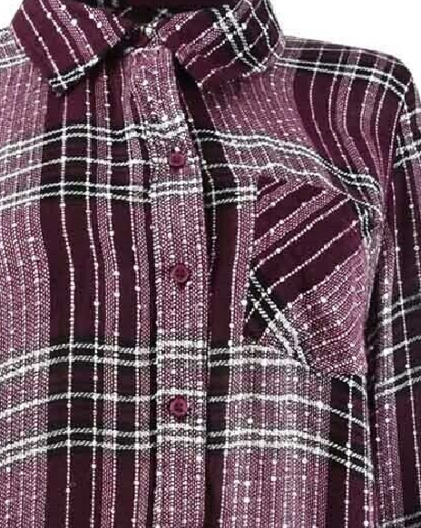 Style & Co Women's Sparkle Plaid Shirt Red Size Small