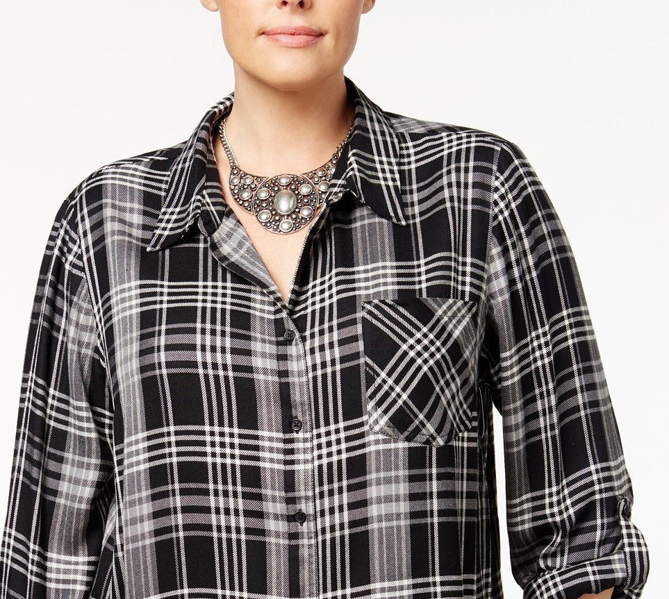Style & Co Women's Plus Size Plaid Shirt  Black Size 0X