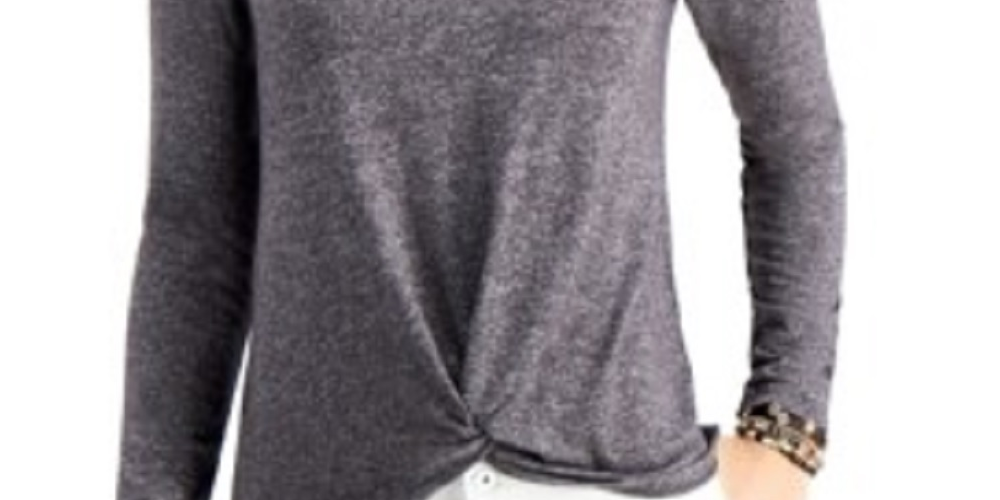 Style & Co Women's Long-Sleeve Crewneck Top Charcoal Size Large